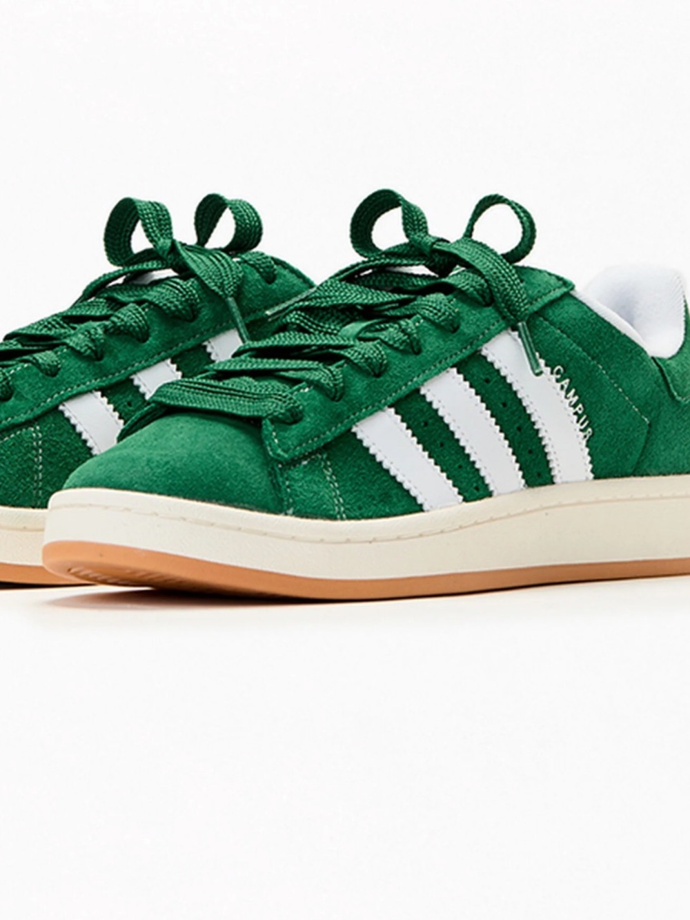 Green Suede Sneakers with White Stripes